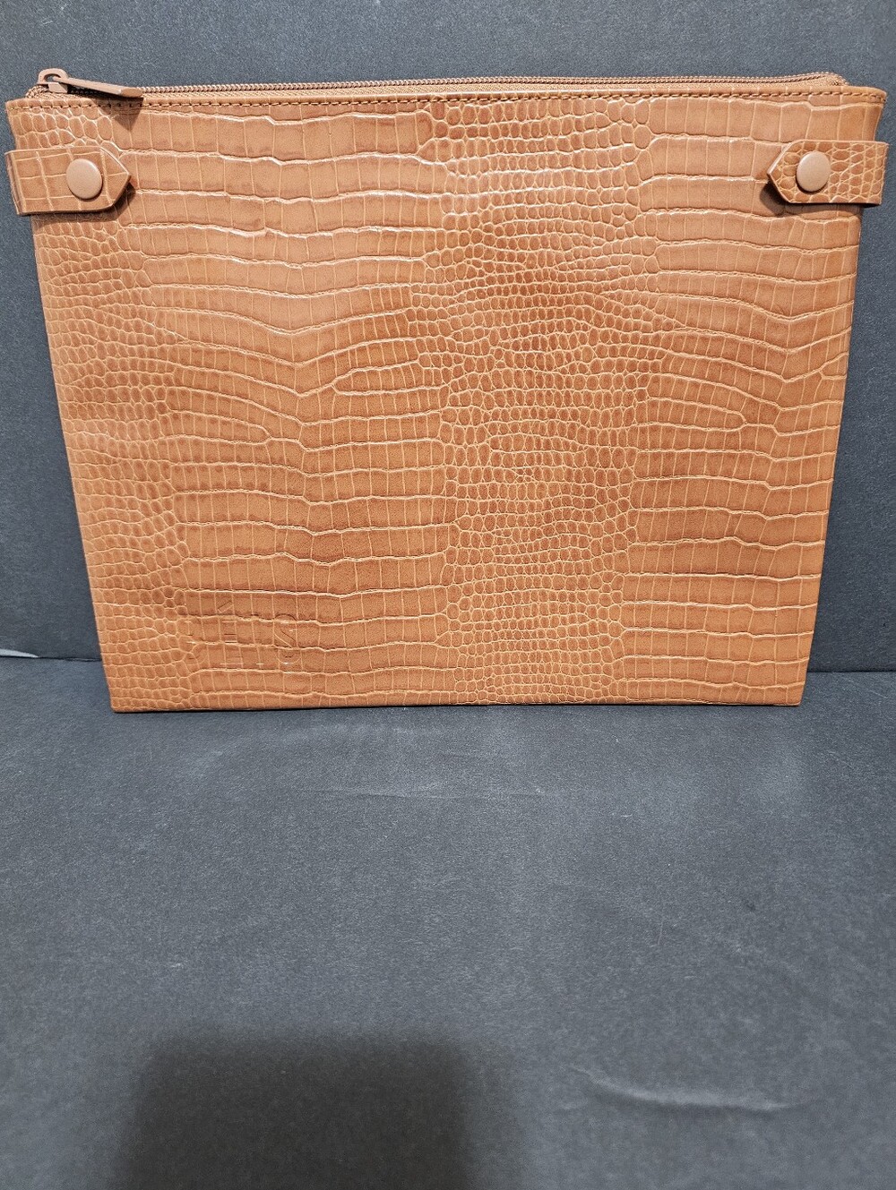 BEIS Maple Brown Croc Embossed Large Pouch Vegan Leather Travel Sleeve Clutch